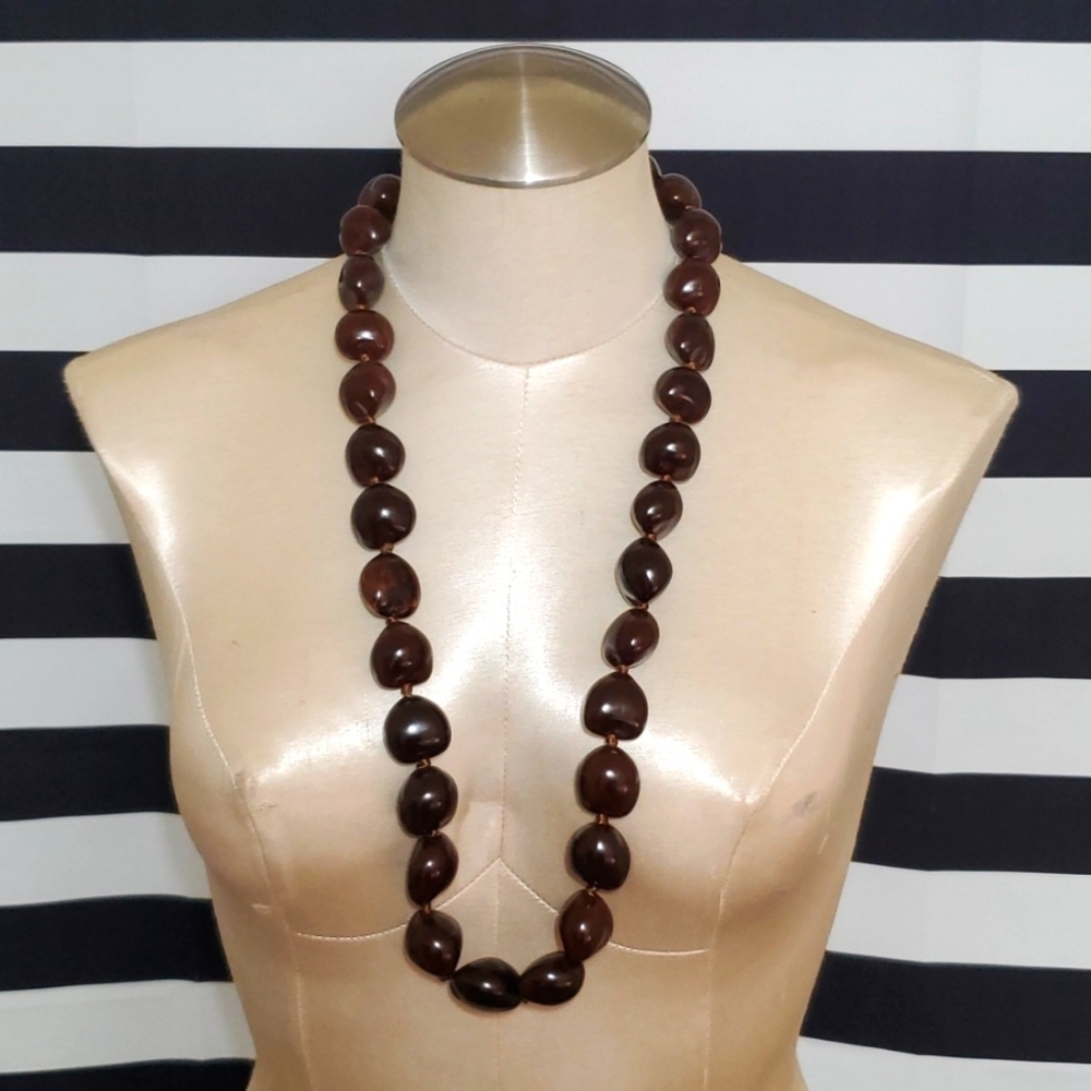 Chocolate Bead Ribbon Tie Necklace